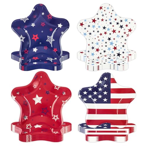 HiEnjoin 40PCS 4th of July Plates 9.4 Inch Disposable Patriotic Star Plates for Independence Day 250th Anniversary Party Supplies 4th of July Red White and Blue Party Decorations