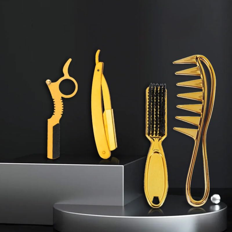 Men's Stylish Stainless Steel Manual Shaving Set in Gold Color