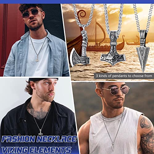 3 Pcs Viking Necklace For Men - Norse Nordic Pendant Amulet Talisman Jewelry Gift For Men Women2