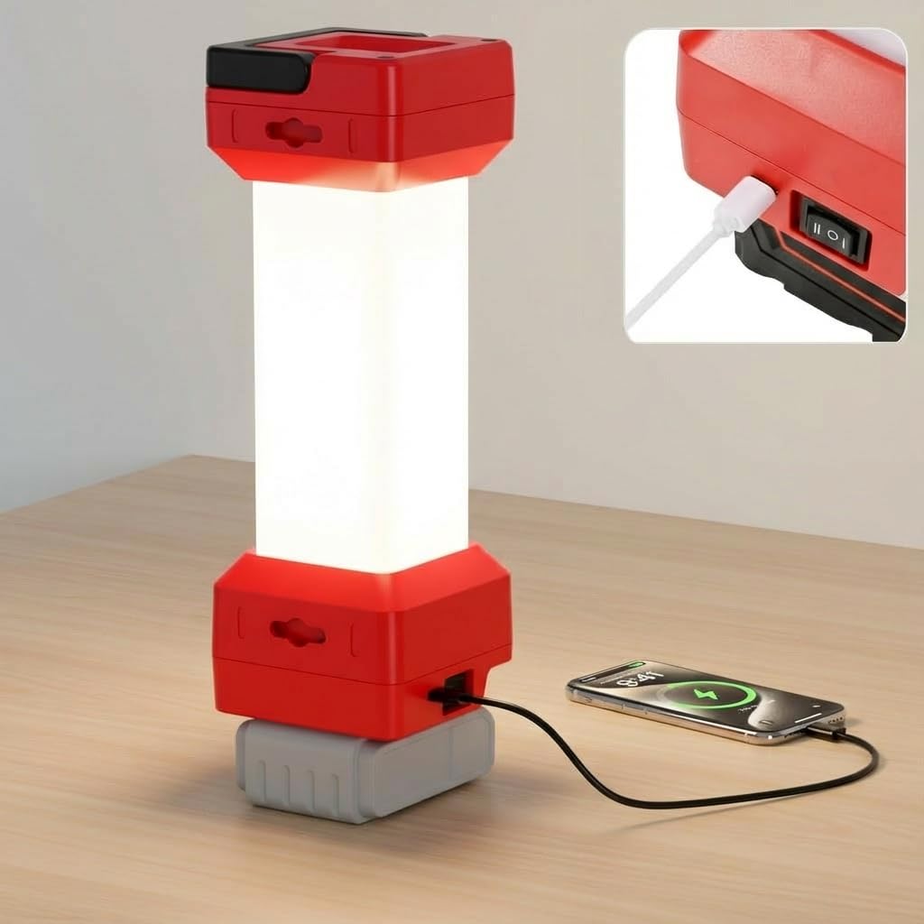 360° LED Work Light for Milwaukee m18 Battery,Type-C 20W PD Fast Charge (Output),Dual Brightness,Low-Voltage Protection, Portable Camping & Emergency