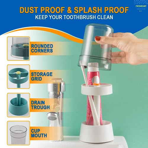 Image of FreshDcart Bathroom Brush Holder| FDCA619 2-in-1 Toothbrush Stand & Toothpaste Organizer | Plastic Brush Holder with 3 Compartments & Cover | Multicolor | Pack of 1