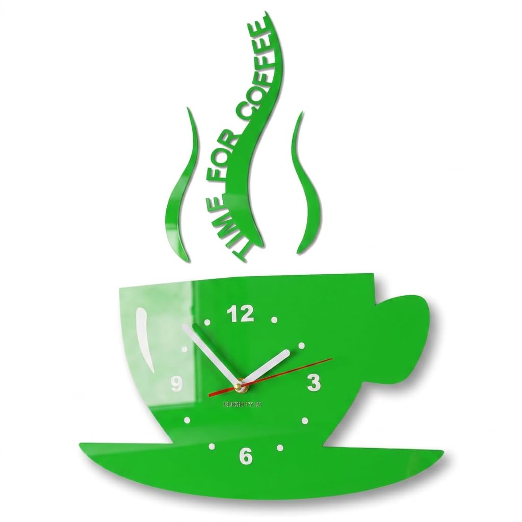 FLEXISTYLE Kitchen wall clock CUP time for coffee (Green)