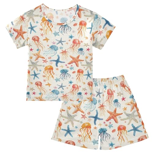 ALAZA Jellyfish Starfish Pajama Set Short Sleeve Sleepwear Soft Lounge Nightwear