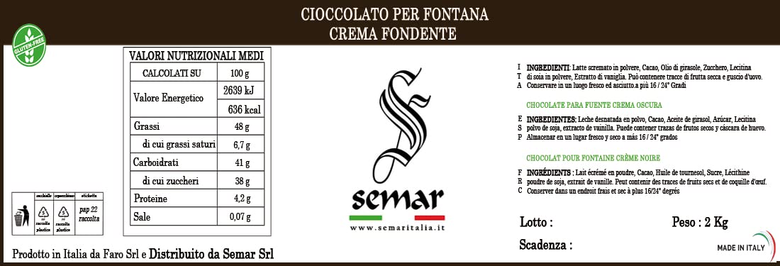 Chocolate negro para fuentes de chocolate - ya derretido - 2 KG (para fuentes de chocolate)
