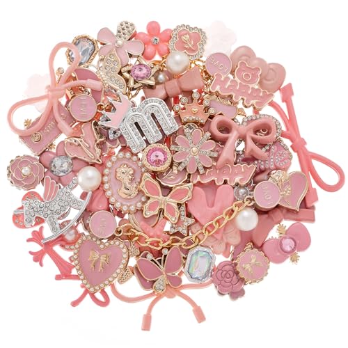 30 50pcs Pink Bling Random Shoe Charms for Girls Women Cute Pearl Butterfly Flower Chains Shoes Accessories Decorations for Clog Sandals Birthdays Party Favors Decorations Gifts