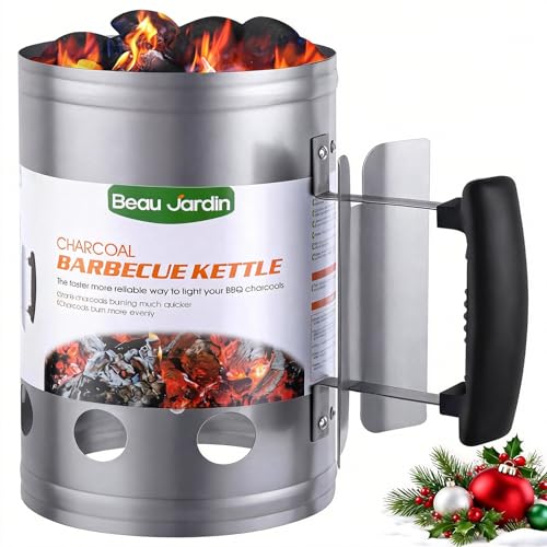 BEAU JARDIN BBQ Charcoal Chimney Starter 11"X7" Heavy Duty for Charcoal Grills Lighter Coal Fire...