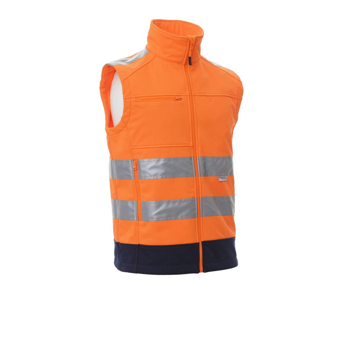 PAYPER Traffic Gilet Softshell Alta visibilità Uomo da Lavoro 100% Poliestere Chiusura Zip Bande Riflettenti Tasca al Petto Porta Badge Giallo Fluo/Blu Navy