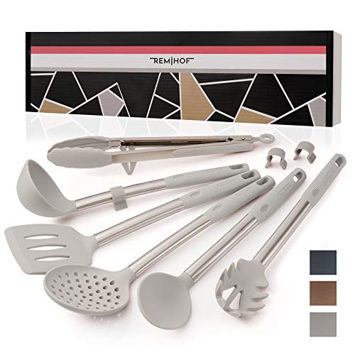 REMIHOF Silicone Kitchen Utensil Set - Nonstick Silicone and Stainless Steel Cooking Utensils