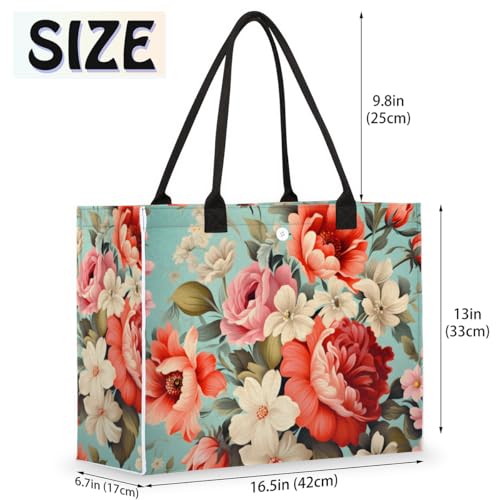 Vintage Daisy Roses Tote Bag for Women Large Beach Bag Reusable Tote Bags for Work Travel Beach Shopping2