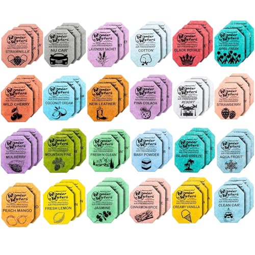 Wonder Wafers Car Air Freshener Wafers Variety Pack of 72 - Individually Wrapped Air Fresheners - 24 Scents Car Fresheners (72 Pack 24 Scents)