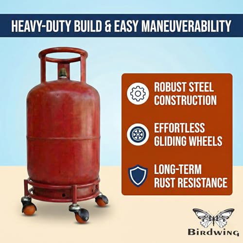 Image of BIRDWING Heavy Gas Cylinder Trolley with Durable Anti-Jamming Wheels for Home & Kitchen | Smooth Mover Cart for Kitchen Utility | Heavy Duty 4-Wheel Steel Gas Cylinder Stand for