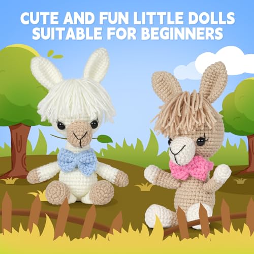 Image of MOREJMTT Crochet kit for Beginners,Knitting kit,Equipped with Step-by-Step Video tutorials, Adult Junior Crochet Kits,Crochet Animals kit(2pack Alpaca)