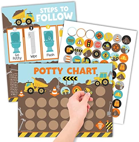 Hadley Designs Construction Potty Training Chart for Toddlers Boys - Potty Chart for Boys with Stickers, Kids Potty Training Chart for Toddlers Boys, Potty Sticker Chart for Toddlers Boy
