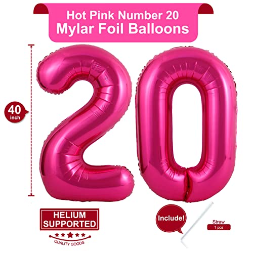 Image of 40 Inch Hot Pink 20 Number Balloons Giant 20 Balloons Hot Pink Birthday 20 Balloons 20th Birthday Anniversary Party Decorations Supplies