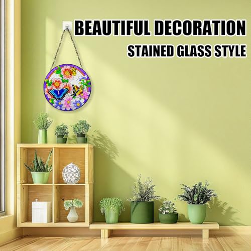 UiSdfuy Suncatcher Stained Glass Window Hanging 7.8 inch Hummingbird Window Sun Catcher with Hook Sun Catchers Indoor, Hanging Hummingbird Wall Art Home Decor Gifts (Butterfly)