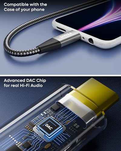 Image of FEDUS XYNC PRO Type C to 3.5mm Aux Cable (Male to Male) with Mic Support & DAC Chip, 1.5 Meter Braided USB C Audio Cord for Car Stereo, iPhone 17 Pro Max, 16, Samsung Galaxy S26 Ultra, S25, iPad