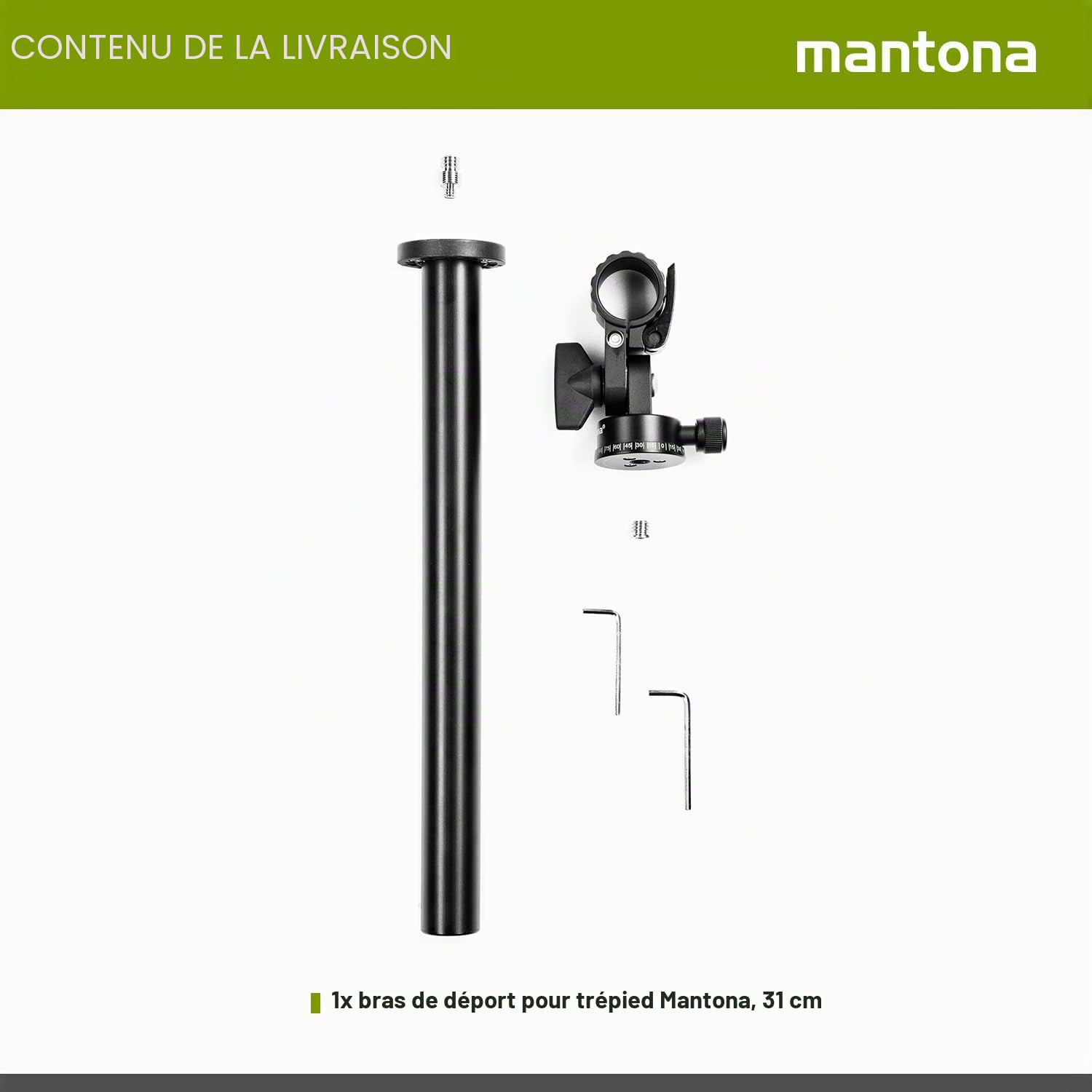 Mantona 19888 Bras d'extension pour trépied 31 cm