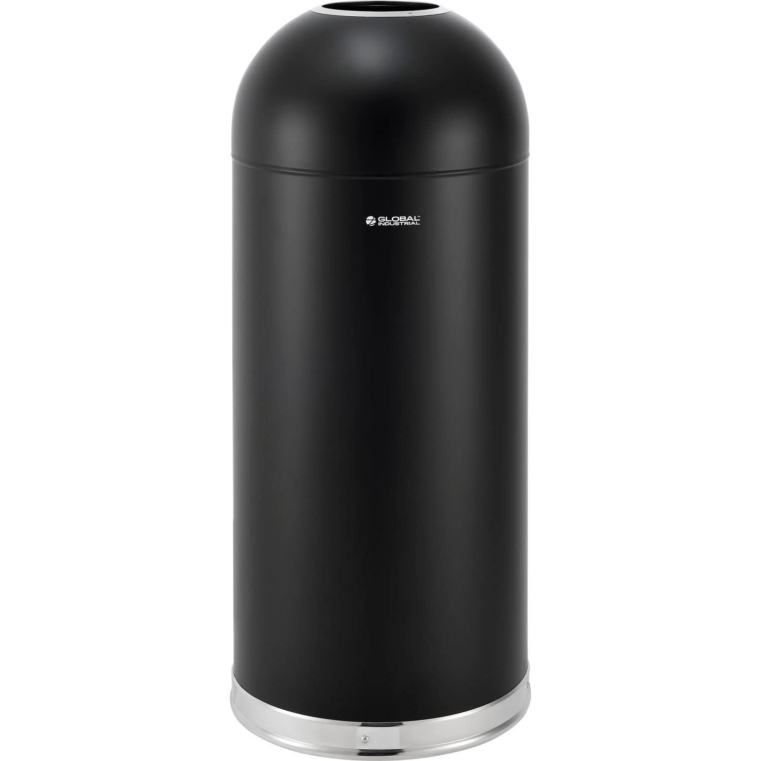 Steel Round Open-Top Dome Lid Indoor Trash Can with by Global Industrial – 15.0 gallons, Steel, Black, Model EK9639P