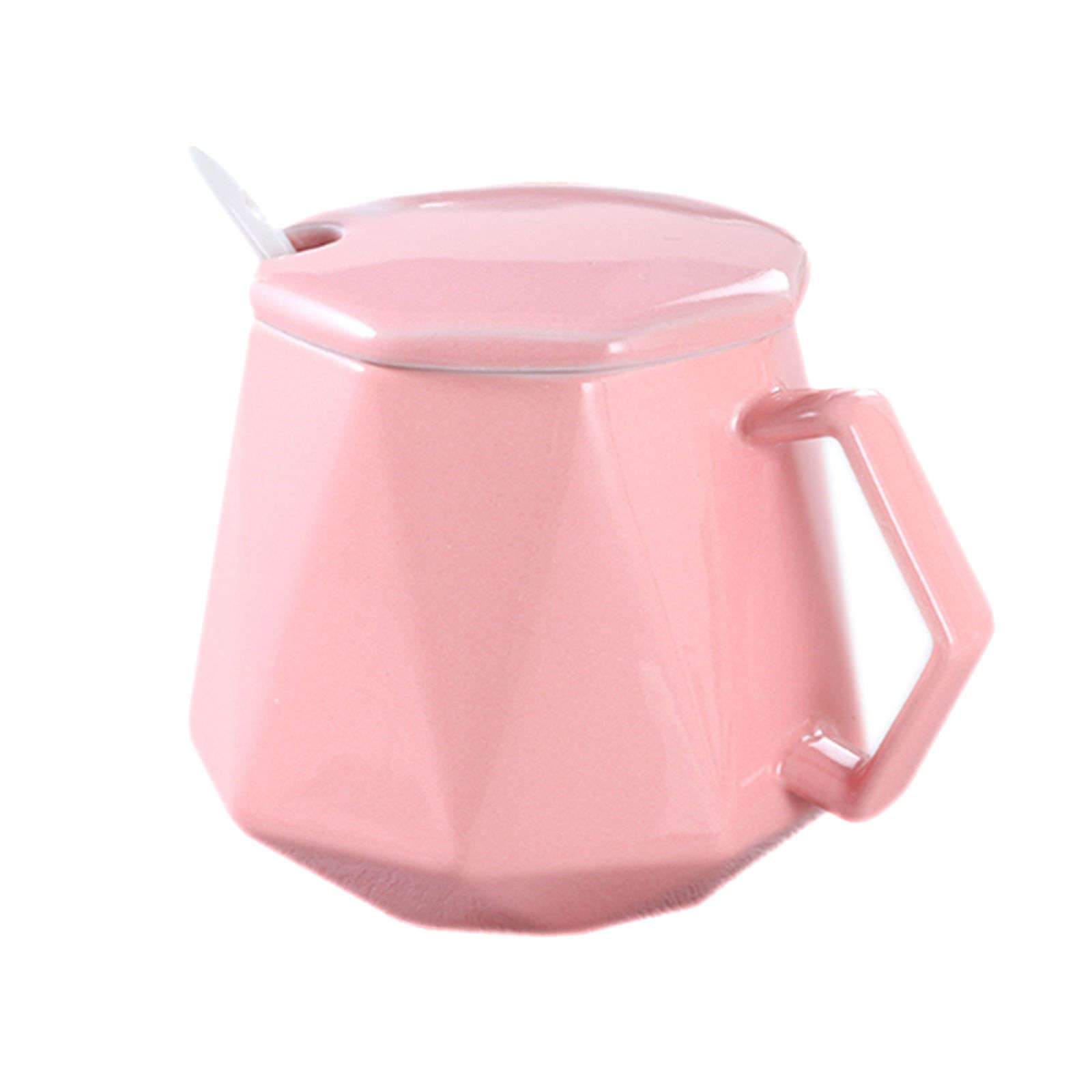YHNNH, Pots à épices, sucrier en forme de tasse avec couvercle, pot de rangement, sucrier en porcelaine avec cuillère, pot à sel,(Pink)