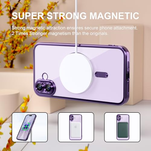 Image of Misea Magnetic for iPhone 17 Case Compatible with MagSafe | [Never Yellowing] [Military Drop Protection] Full Camera Lens Protector Plating Soft Clear Phone Case for Women, Deep Purple