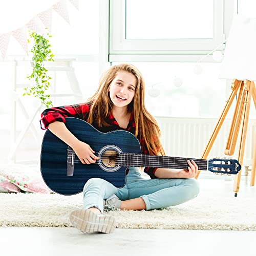 Image of WINZZ AC309CE 39 Inches Cutaway Nylon-string Classical Electric Guitar Build-in Pickup Kit Set Online Lessons, Blue