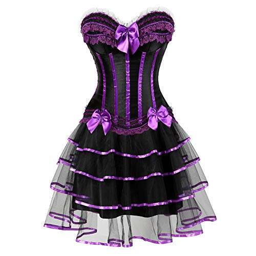 frawirshau Corset Dress Corset Skirt Sexy Bustier Lingerie Cosume Set Purple 3XL