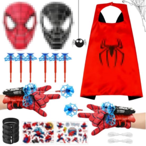 LIVESTN 2 Jogos de Luvas de Lançador, Lança Teias de Aranha spiderm, Luva Lançadora de Heróis, com Máscara e Dardos com Capa spiderm, para Jogos Infantis para Festas de Cosplay