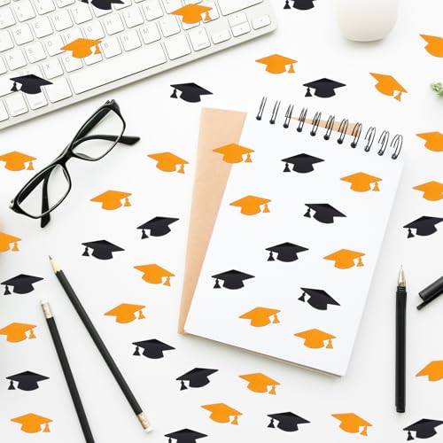 Image of Orange and Black Graduation Cap Confetti 2026, Class of 2026 Table Centerpiece Grad Confetti for 2026 Graduation Party Decorations Supplies