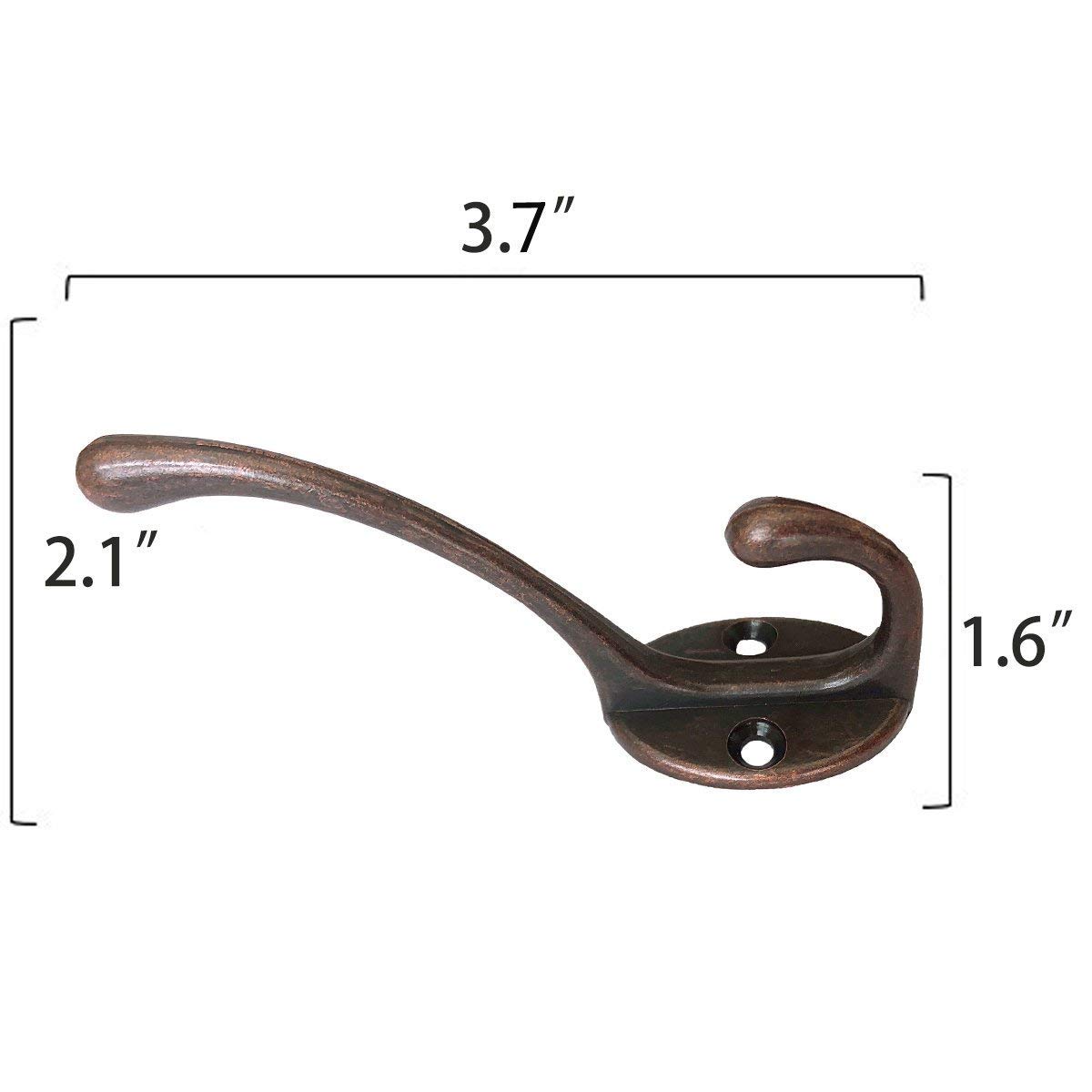 Heavy Duty Dual Coat Hooks 10 Pack Wall Mounted Hooks Metal Hooks Dual Robe Hook Rustic Hooks Retro Double Hooks Coat Hanger and Screws for Coat/Backpack/Bag/Towel/Key/Cap (2# Red Copper 10 Pack)