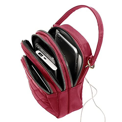 Image of Small Crossbody Phone Bag for Women Quilted Purse Nylon Cell Phone Cross Body Wallet iphone Handbag, Red