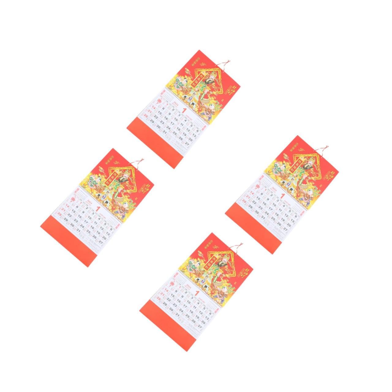 VILLCASE 4stücke Chinesischer Wandkalender Im Traditionellen Stil Fünf-punkte-design Handgefertigt Für Zuhause Und Feierlichkeiten Glück Im Jahr Drachen