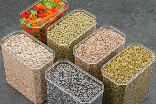 Image of Set of 12 | Octagon Container | Food Storage Containers | Plastic Container | grocery items | spice box | jar for kitchen storage | Jar | Storage of Food,Pulses, Spice,Dry Food | 1500 ml, Black