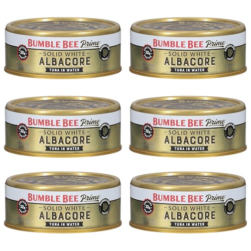 Image of Bumble Bee Prime Solid White Albacore Tuna in Water, 5 oz Easy Open Can - Premium Wild Caught Tuna - 32g Protein per Serving - Non-GMO Project Verified, Gluten Free, Kosher, (Pack of 6)