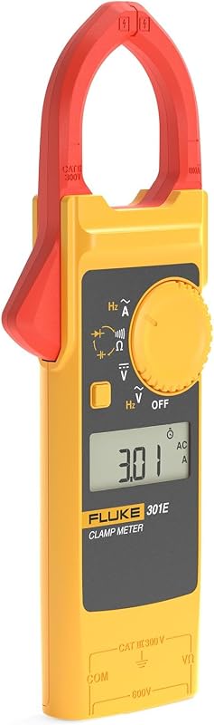 Fluke 301E Digital Clamp Meter, Pack of 1 | AC DC Voltage Current 600A, Multi-Meter Capacitance Resistance Diodes, Continuity Frequency Tester