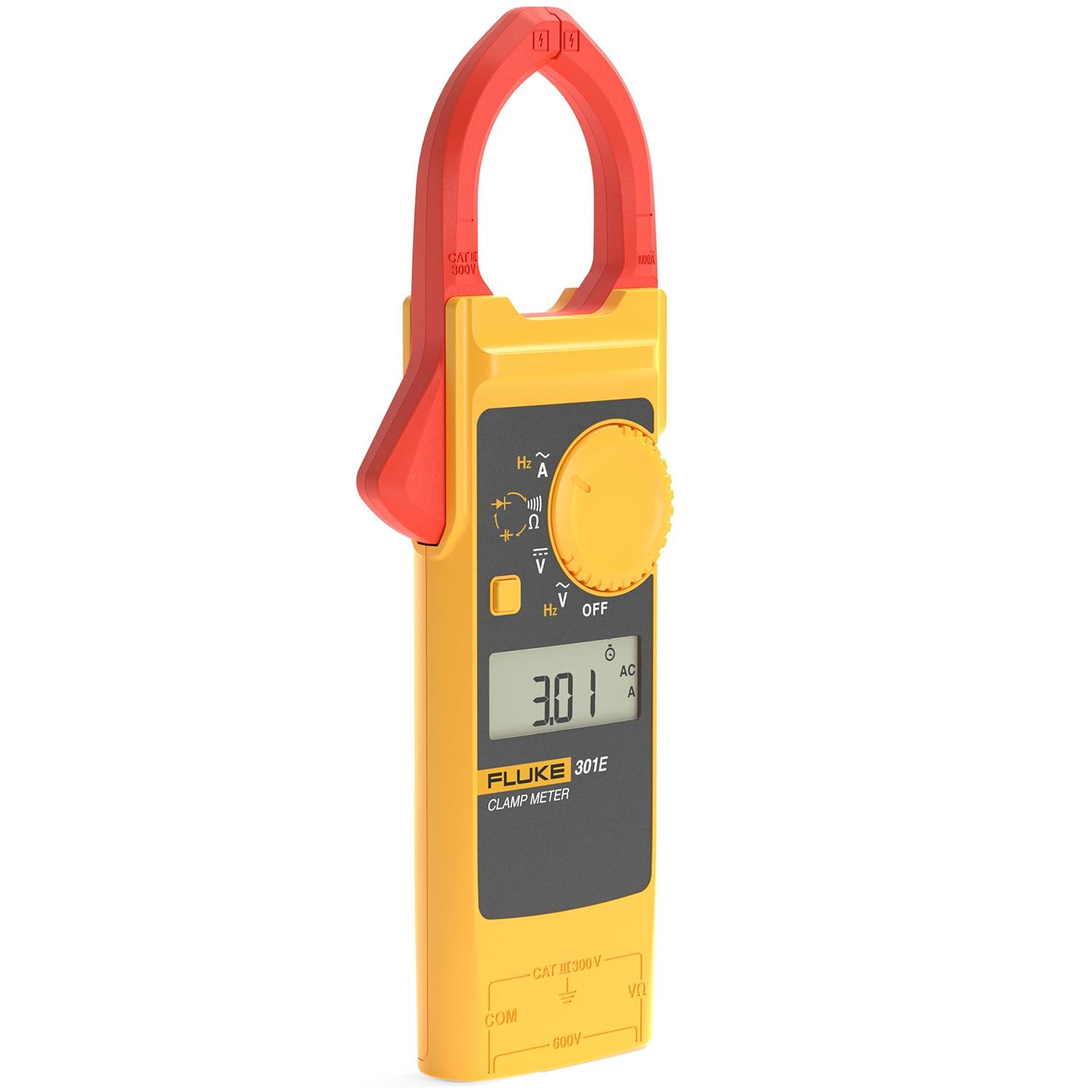 Fluke 301E Digital Clamp Meter AC DC Voltage Current 600A Multi-Meter Capacitance Resistance Diodes Continuity Frequency Tester Clip On Meters with 2 AAA Batteries & TL75 Test Leads (Pack of 1)