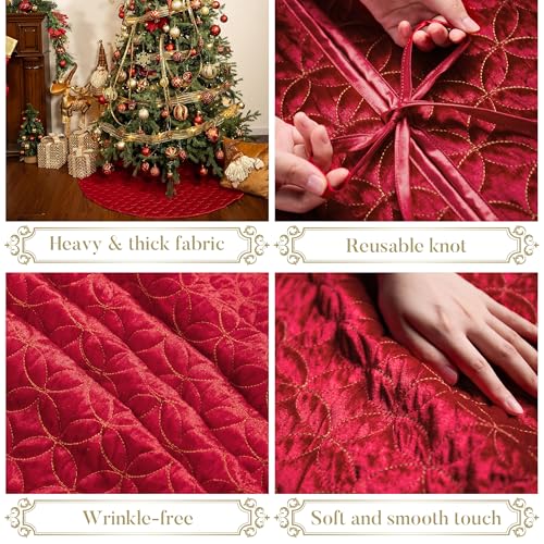 Valery-Madelyn-Christmas-Tree-Skirt-for-Tree-Decorations-36-Inch-Fabric-Luxury-Red-Gold-Medium-Xmas-Velvet-Tree-Skirt-with-Embroidery-Patchwork-Tassels-for-Tree-Merry-Christmas-Party-Decor Valery Madelyn Christmas Tree Skirt for Tree Decorations 36 Inch Fabric Luxury Red Gold Medium Xmas Velvet Tree Skirt with Embroidery Patchwork Tassels for Tree Merry Christmas Party Decor
