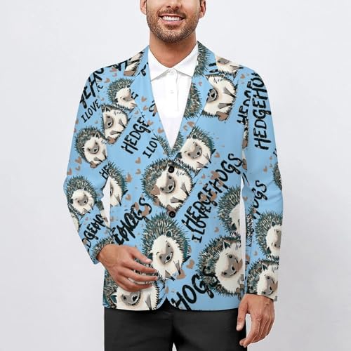 I Love Hedgehogs Men's Suits Dress Business Formal Suit Print Jackets Coat for Wedding Party2
