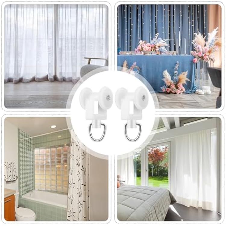 Barydat 150 Pcs Curtain Track Gliders Dual Wheel Plastic Mute Rollers for Ceiling Drapes & Room Dividers Plastic Shower Rail Hooks Compatible with Most Tracks Easy Install