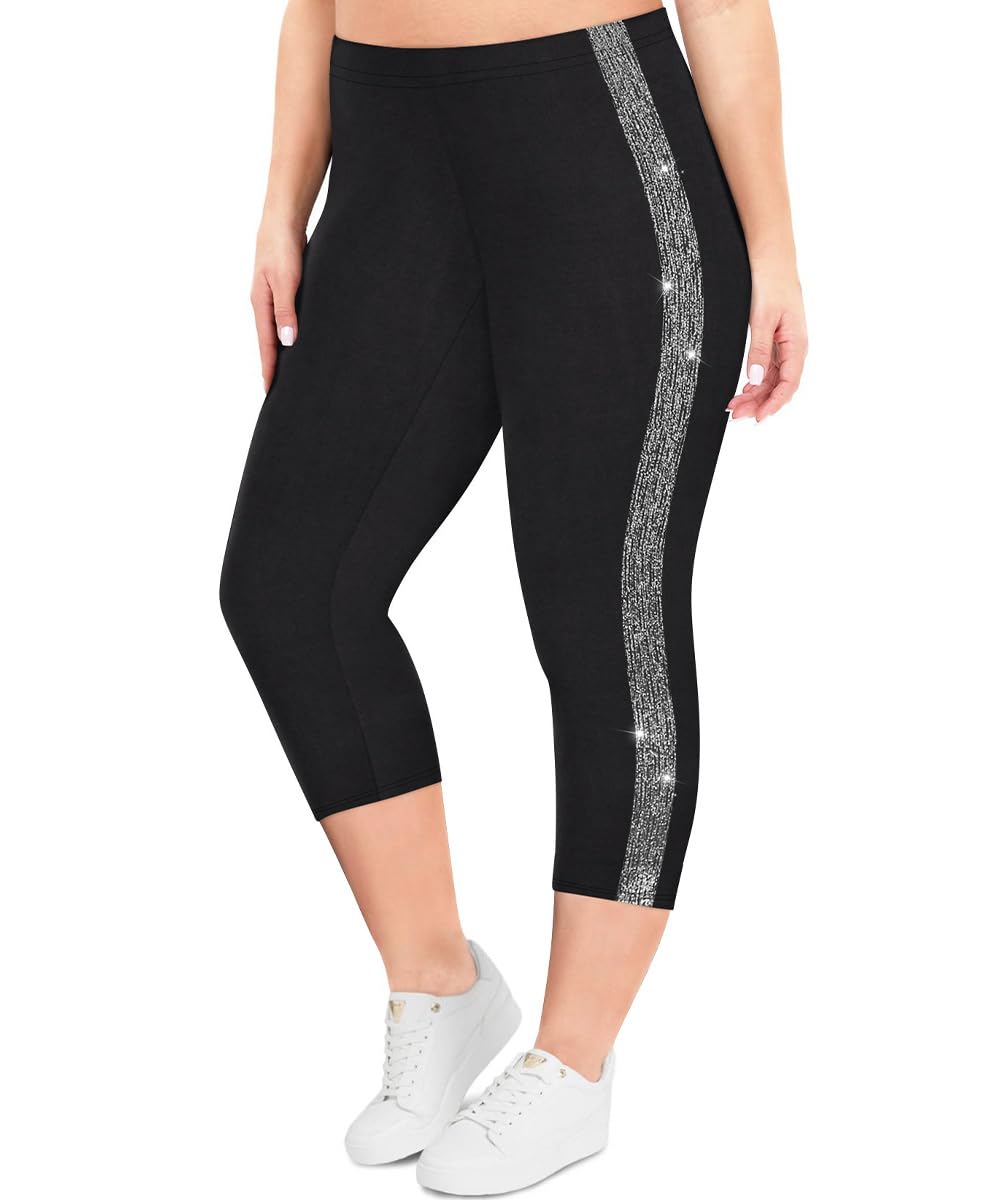 TIYOMI Plus Size Capri Leggings for Women High Waist Knee-Length Leggings Tummy Control Capri XL-5XL