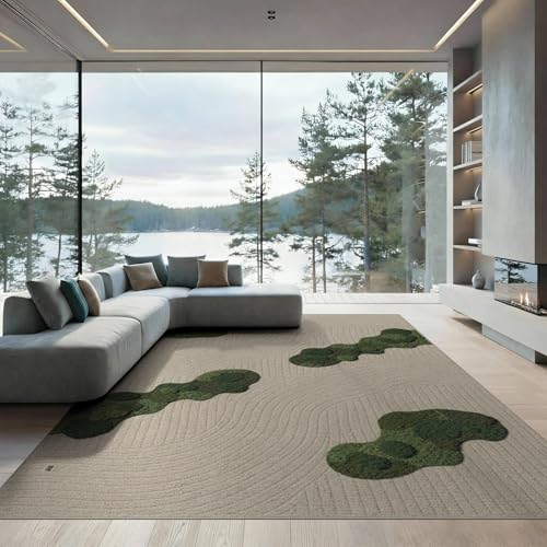 ODIKA 9'x12' Washable Zen Abstract Oversized Rug, Beige Non-Shedding Pet Friendly Carpet Foldable Easy Care Mat for Master Suite, California King, Under Bed | Ref:2025264