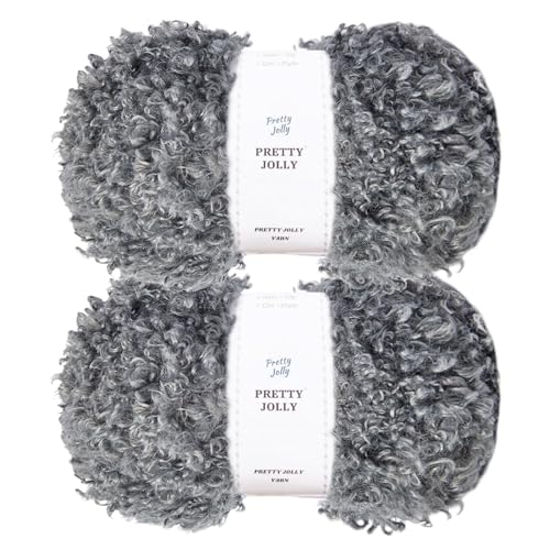 Pretty Jolly Teddy Fur Yarn - Super Soft, Chunky, Fluffy Faux Fur - Total Length 2×50m (100g×2) - Dark Grey