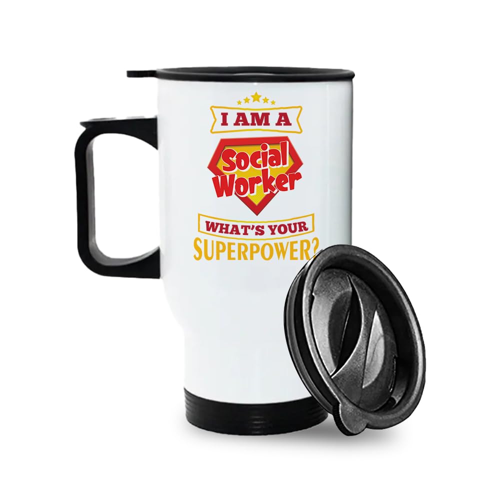 Getagift Social Worker Mug 14oz Insulated Travel Mug - Inspirational Gift for Social Workers - Tea Mug, Hot Chocolate Cup. (White)