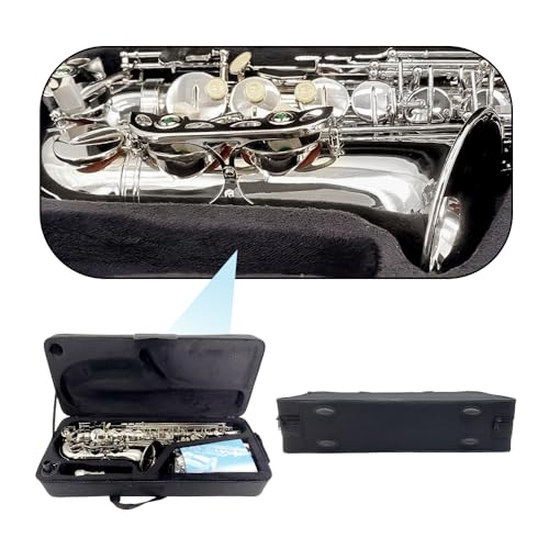 Image of Beginner Alto Saxophone, E Flat - Complete Starter Kit with Case & 10 Reeds, for Adults & Students, Easy to Play for School Band & Practice(Nickel)