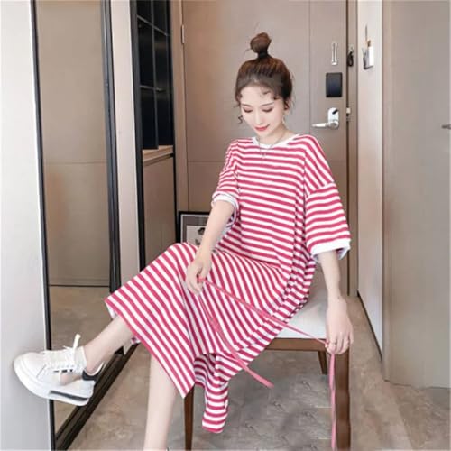 Damen Lose Casual Umstandsmode Streifen T-Shirt Langes Kleid Kurzarm Umstandskleider, Rew, XXL