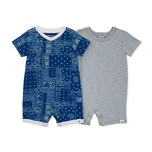Image of Burt's Bees Baby Baby Boys' Short Sleeve Rompers, 100% Organic Cotton One-piece Coverall and Layette Set