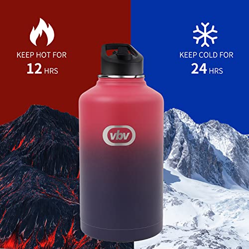 Vbv Insulated Water Bottle - 64 Oz, 3 Lids (Straw Lid), Half Gallon Large Metal Stainless Steel Water Jug, Big Double Wall Vacuum Flask, Leakproof Keep Cold & Hot For Sports And Travel #TOP4