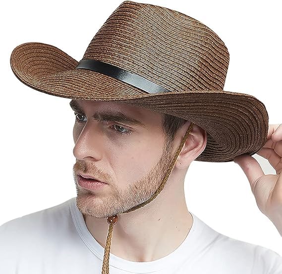 Mens Womens Cowboy Hat Western Hat Panama Hat Sun Hat Beach Hat Fashion Hat Sun Protection Cowgirl Cowboy Hat Western Leather Strap for Adults
