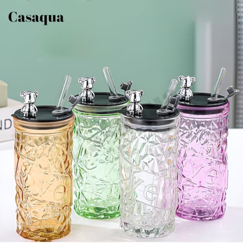Image of Drinking Glasses Tumbler with Lid and Straw - 350ml, Set of 1, Diamond Cut Design, Beer Glass Sipper Bottle for Mojito Soda Smoothies Iced Coffee Cocktail Tea Juice (Receiving Random Color)