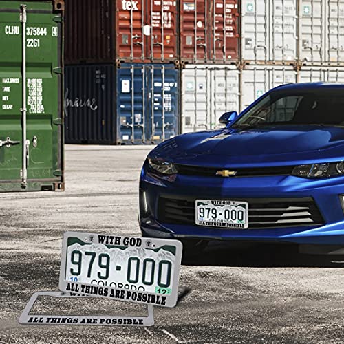 Christian License Plate Frame Religious With God All Things Are Possible Car Tag Frame I Am Grateful Thankful Blessed Frame With Sayings For Men And Women 12" X 6" #TOP6