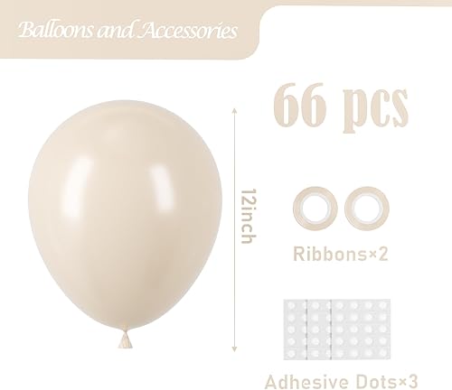 Miniatura 2 de Globos de arena blanca, paquete de 66 globos de látex blanco arena de 12 pulgadas para bodas, novias, baby shower, cumpleaños, graduación,